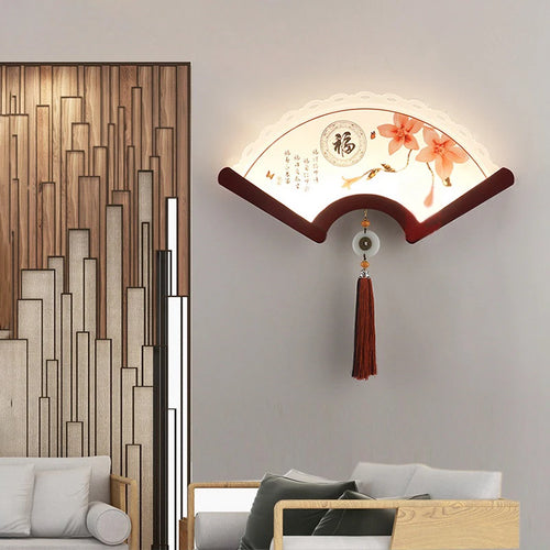 Decorative retro Asian design LED wooden fan wall light - vue 4 sur 18