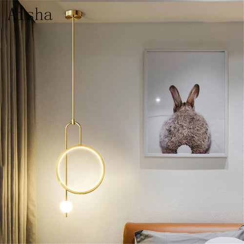 Nordic-style round metal pendant with decorative acrylic ring - vue 7 sur 8