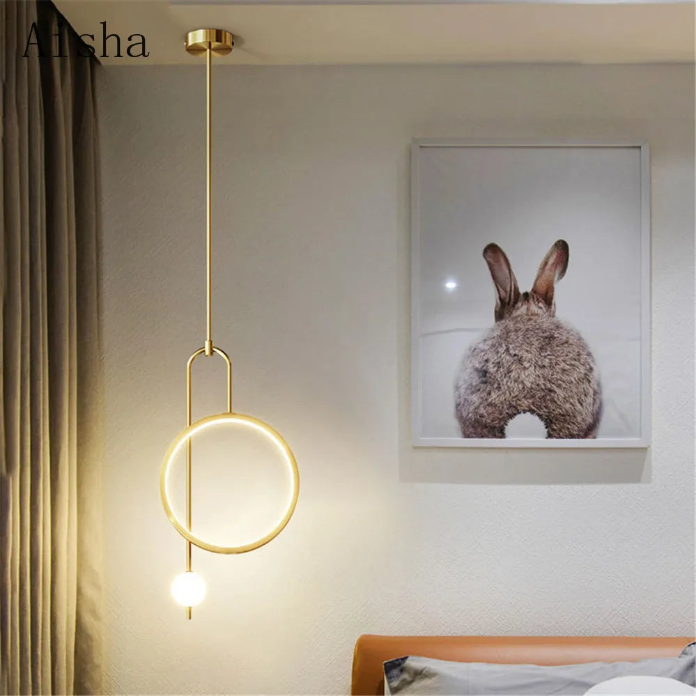 Nordic-style round metal pendant with decorative acrylic ring - vue 6 sur 8