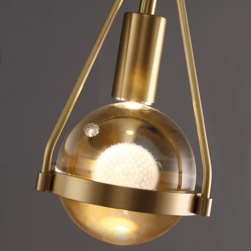 Nordic copper and crystal LED pendant light - vue 5 sur 12