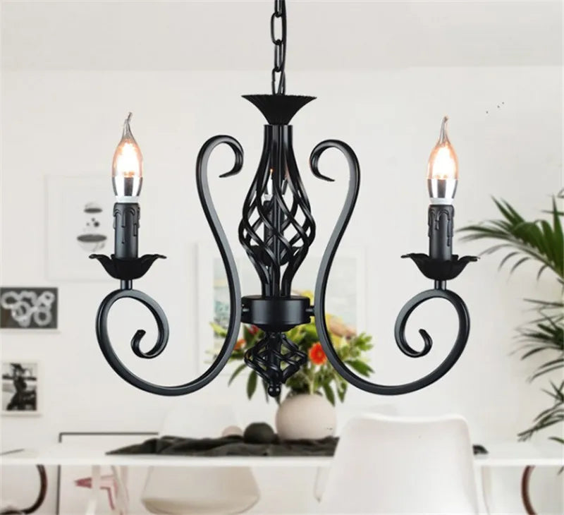 Retro industrial wrought iron chandelier vintage suspended - vue 3 sur 6
