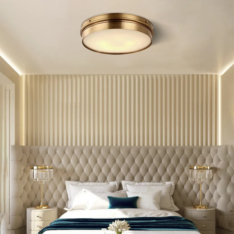 Vintage brass LED modern flush mount ceiling light for living room and home - vue 9 sur 9
