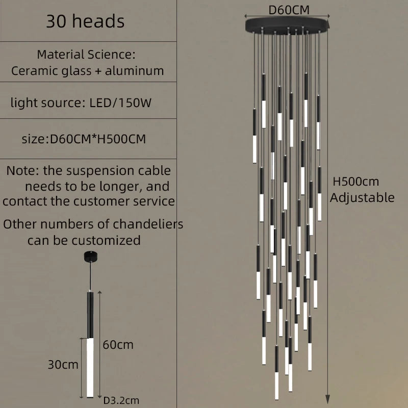 Modern spiral chandelier porcelain and glass effect