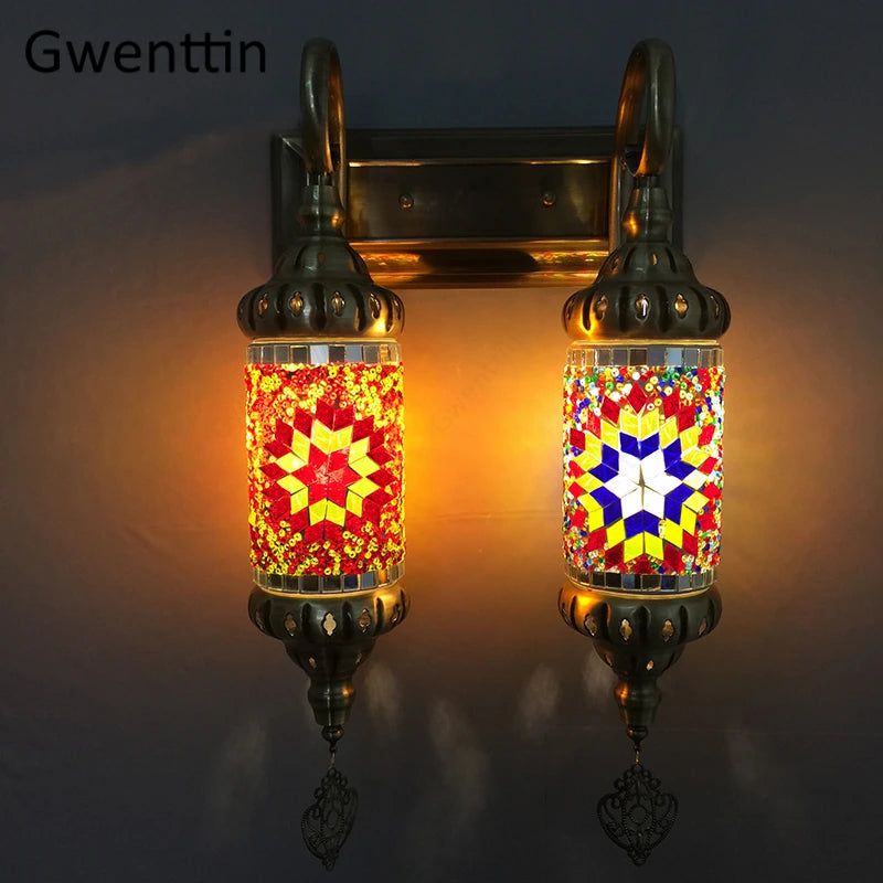 Decorative vintage Turkish mosaic wall lamp for indoor use