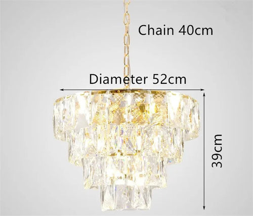 Round gold steel chandelier with crystal and interior LED lighting - vue 9 sur 9