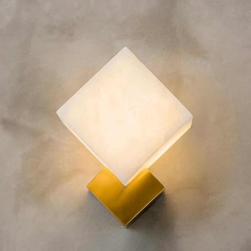 Luxury jade wall light modern LED home decor study living room bedroom bedside square marble lighting fixture - vue 4 sur 7