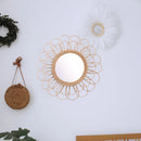 boho decorative sunflower pattern rattan hanging mirror