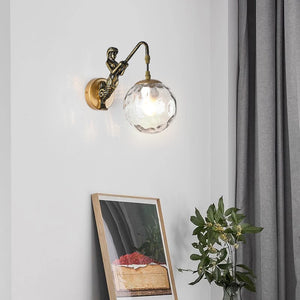 Retro European style wall light with creative glass balls in gold bronze