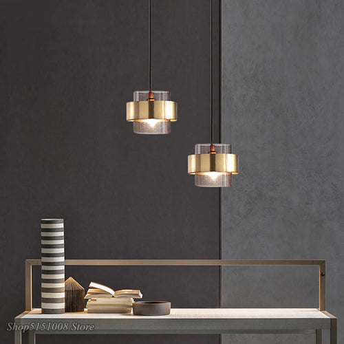 Modern cylindrical glass LED chandelier nordic style - vue 2 sur 8