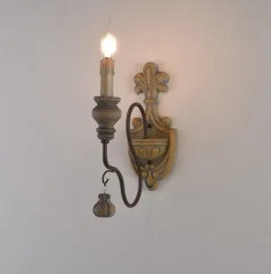 Vintage industrial style wood and iron wall light - vue 8 sur 10
