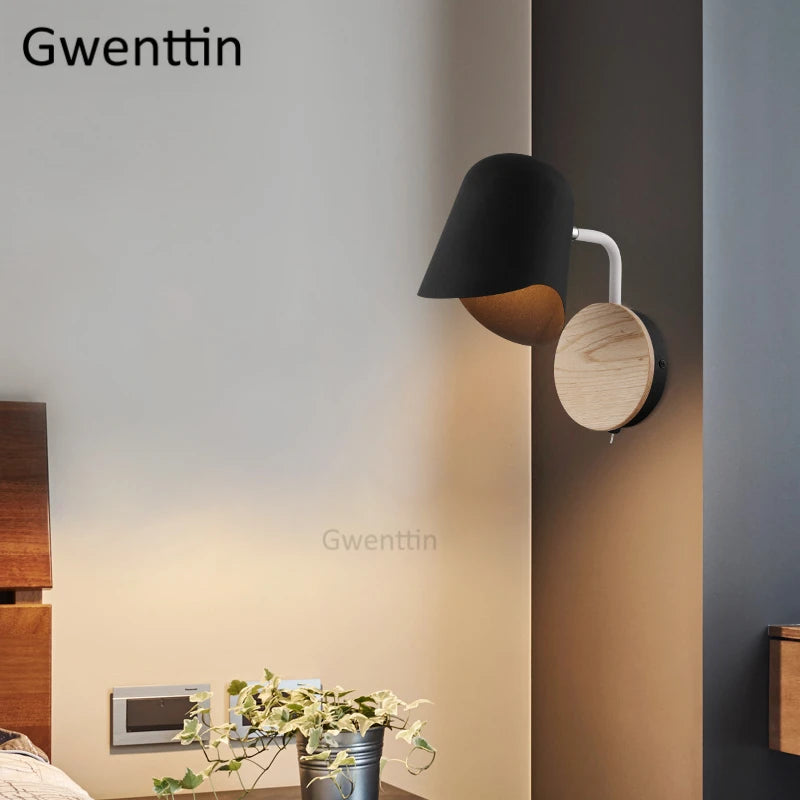 Modern iron and wood wall light for interior decoration