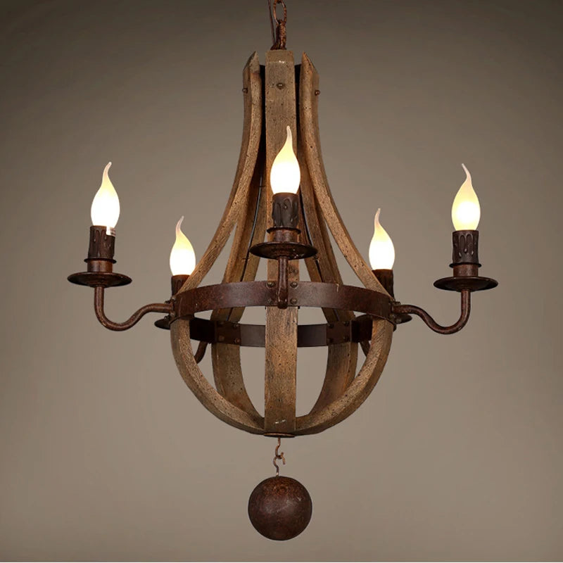 Vintage wooden chandelier in retro style for interior decoration