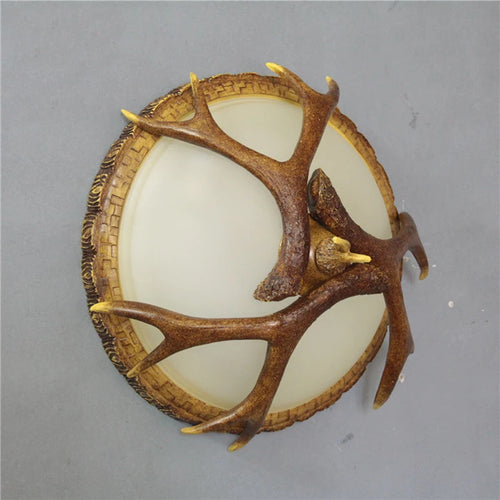 Retro antler wood ceiling light in American country style - vue 6 sur 7
