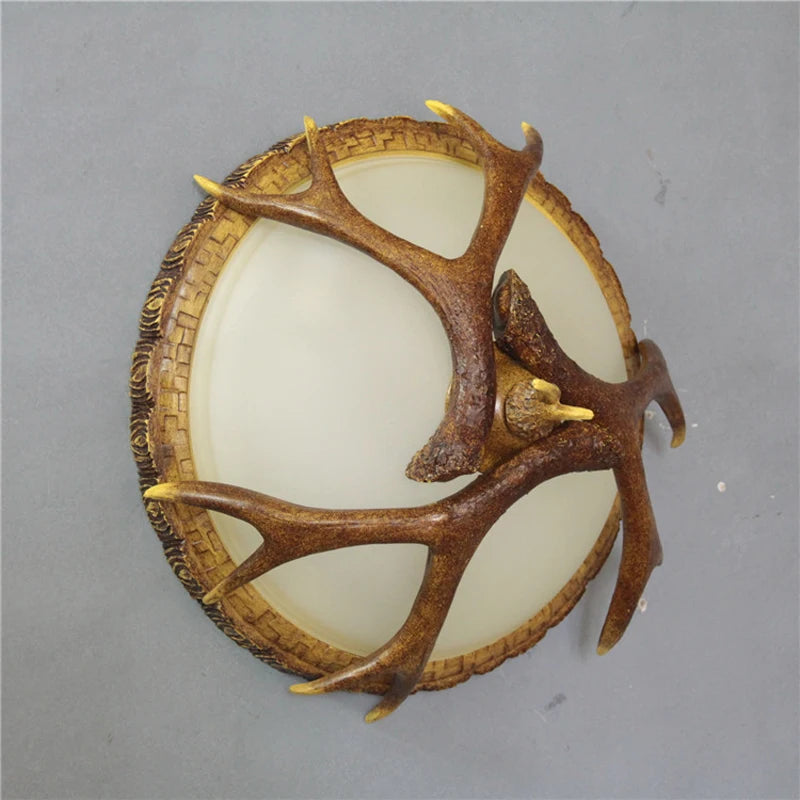 Retro antler wood ceiling light in American country style - vue 6 sur 7