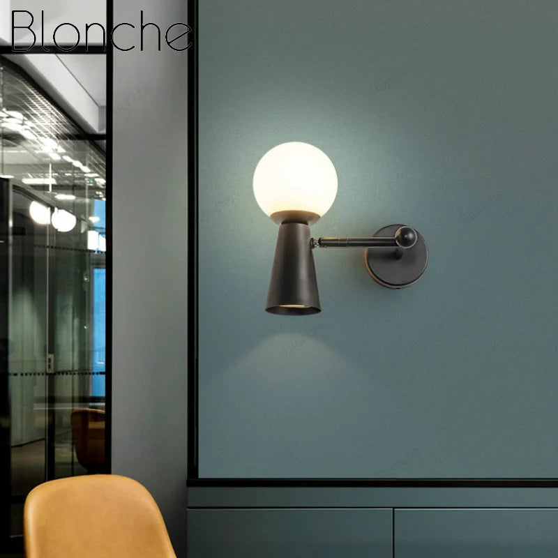 Wrought iron wall light with rotatable glass head decorative LED lamp