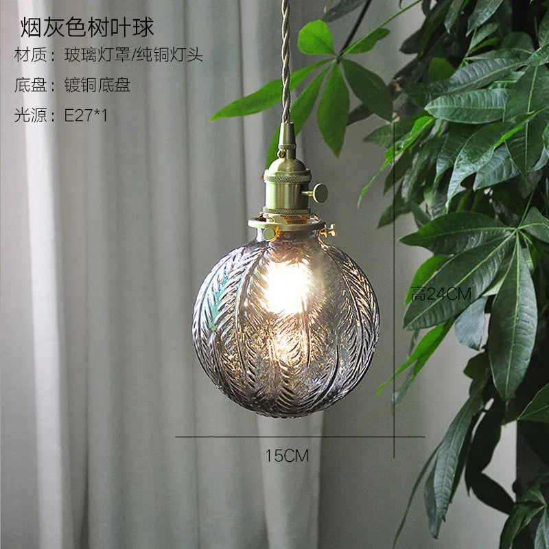 Retro glass and copper pendant light nordic decorative style