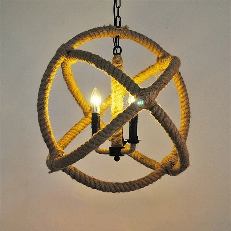 Vintage hemp pendant lamp for café or restaurant - vue 3 sur 6