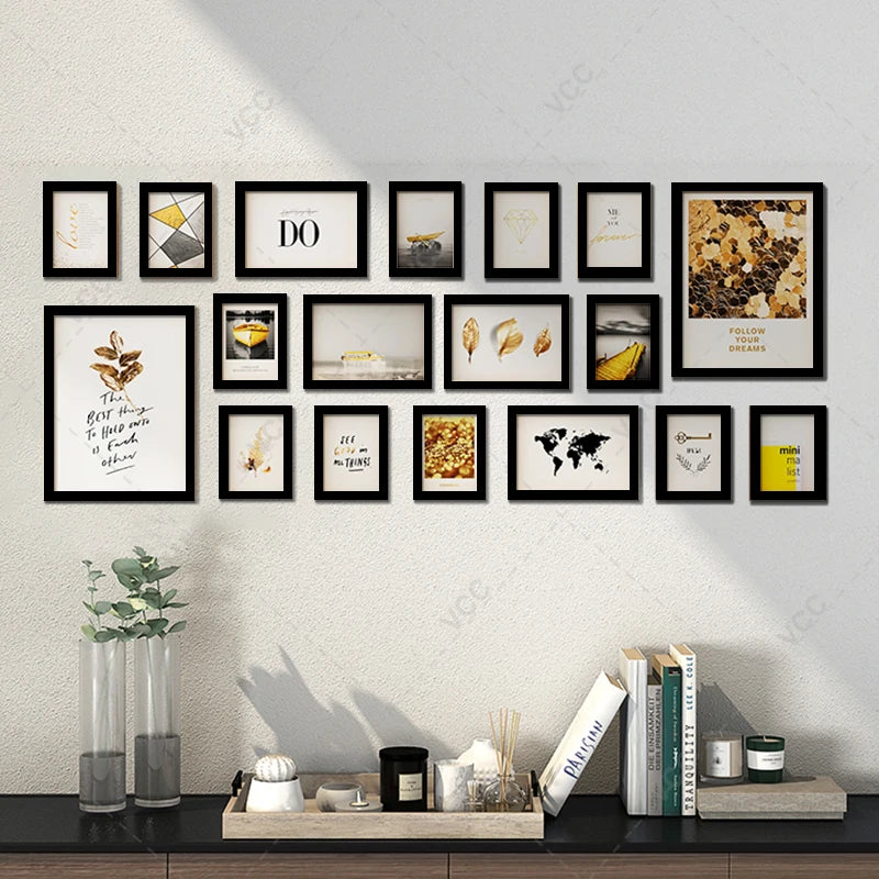 Set of 18 natural wood photo frames for wall hanging
