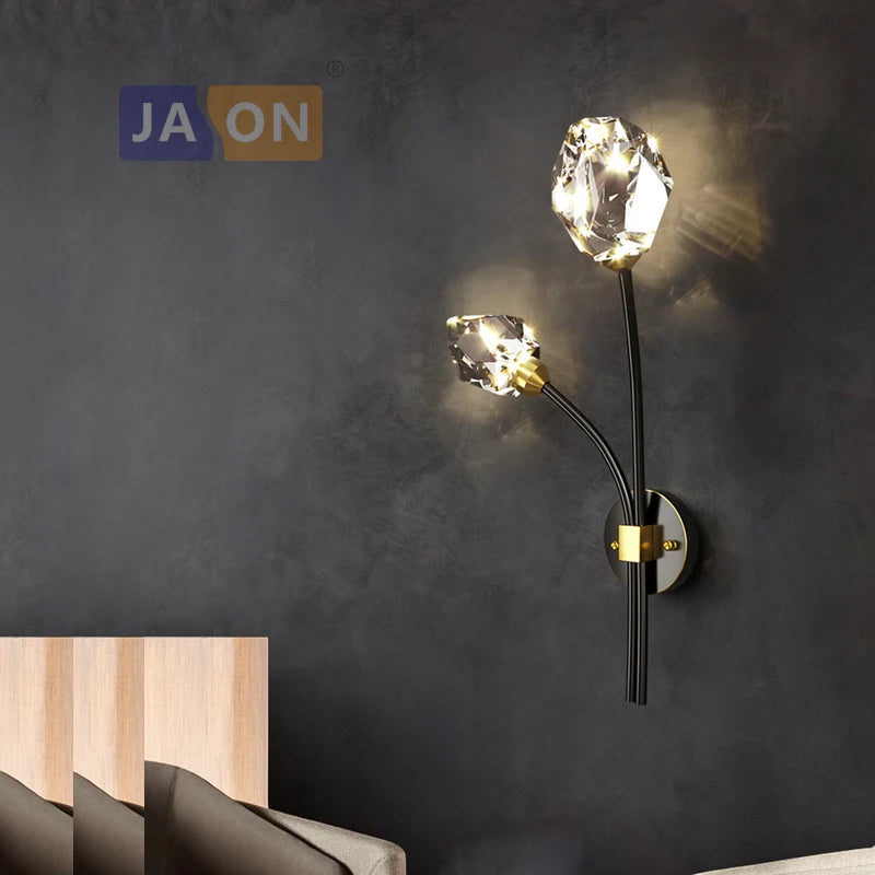 Designer copper, crystal and stone wall light