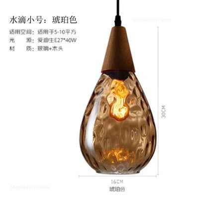 Nordic retro decorative water grain glass pendant light - vue 18 sur 21