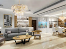 Round gold steel chandelier with crystal LED lighting