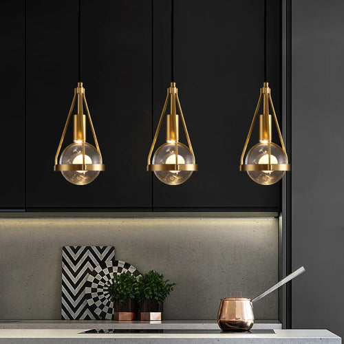 Nordic copper and crystal LED pendant light - vue 2 sur 12