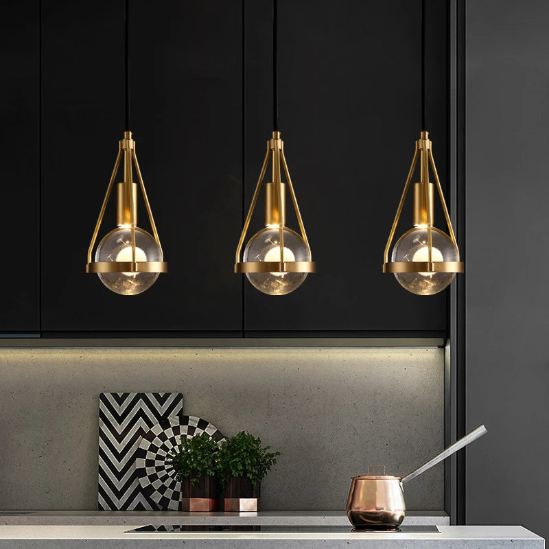 Nordic copper and crystal LED pendant light