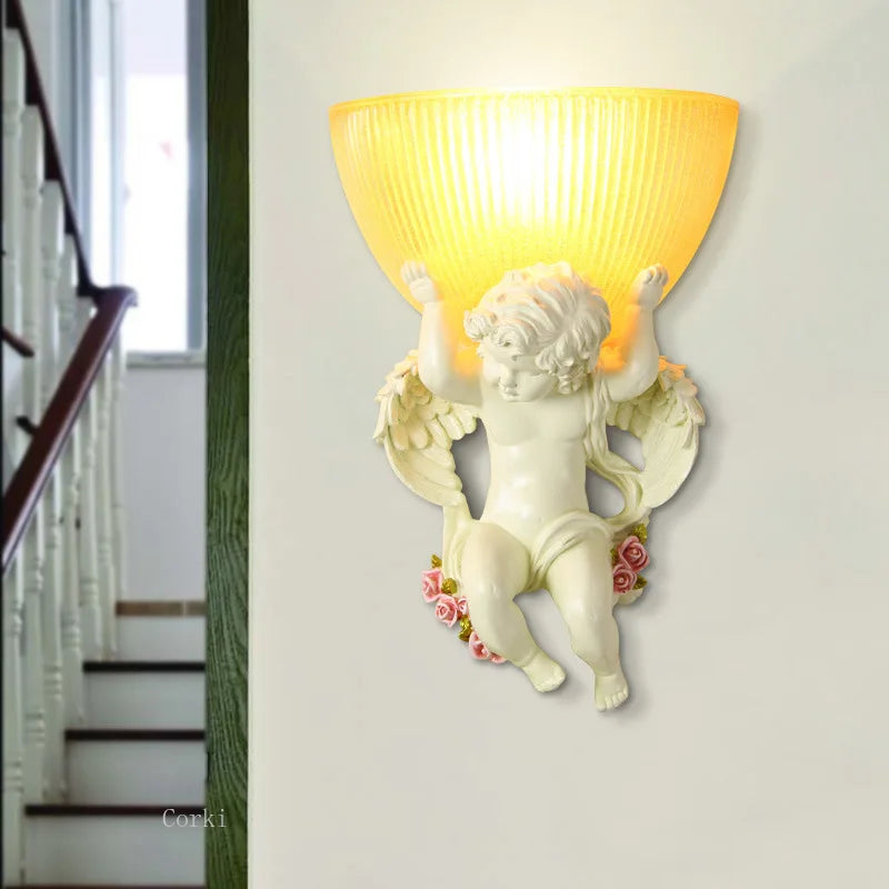 European art angel resin LED wall light