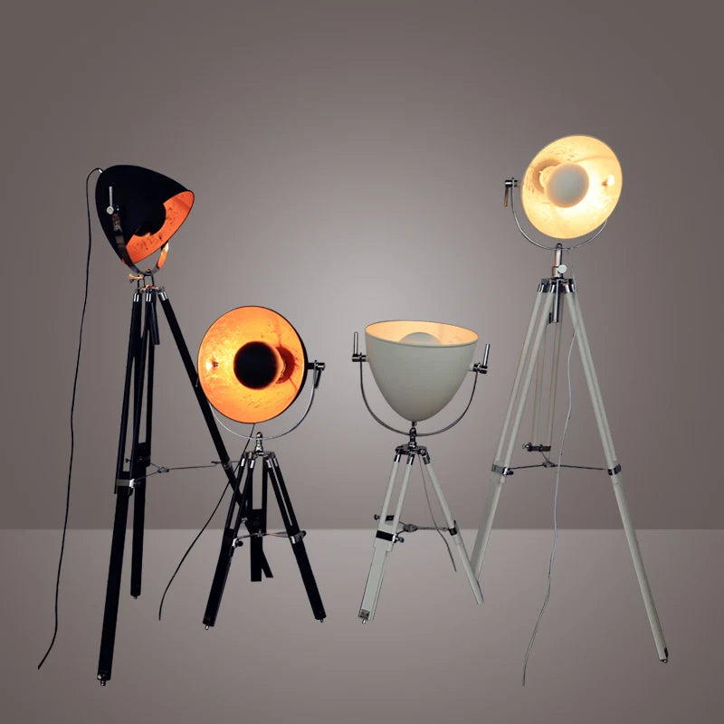 Vintage tripod floor lamp with decorative Edison bulbs