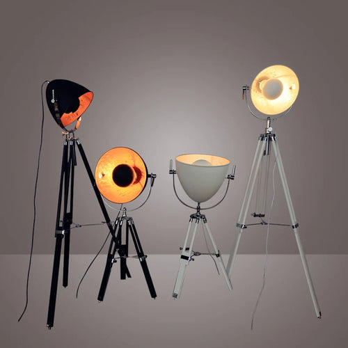 Vintage industrial tripod floor lamp with Edison bulbs - vue 3 sur 6
