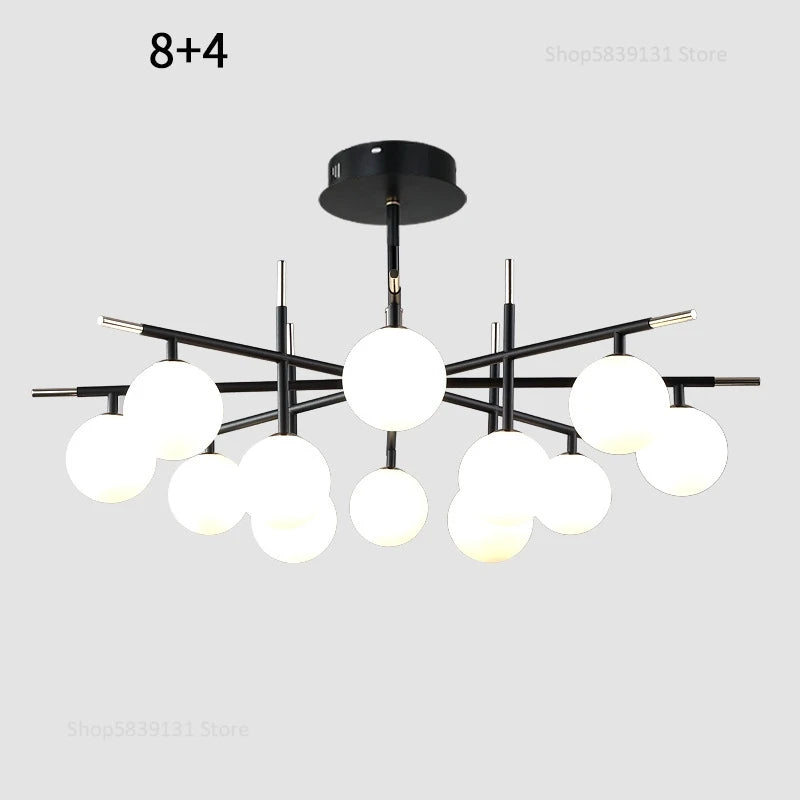 Nordic iron chandelier with LED glass balls for restaurant - vue 16 sur 20