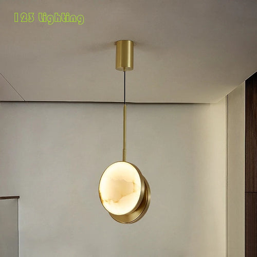 Round two-light natural marble LED pendant for indoor decoration - vue 2 sur 8