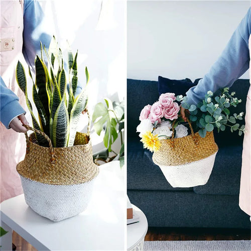 foldable rattan basket for storing flowers and accessories - vue 6 sur 14