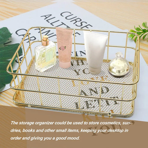 Gold iron storage basket for desk and stationery - vue 2 sur 7