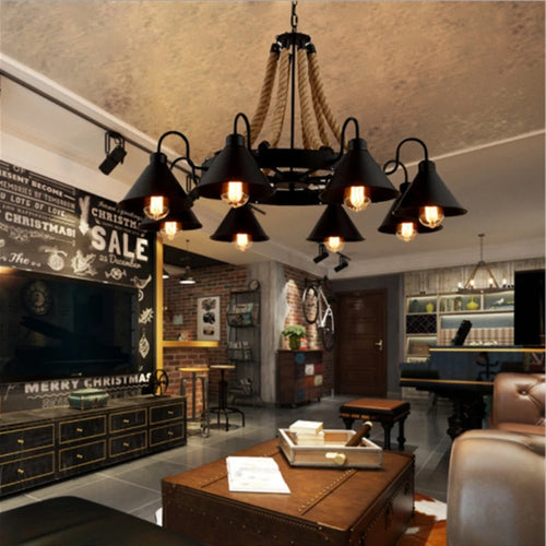 Vintage industrial wrought iron chandelier for loft and café - vue 6 sur 12