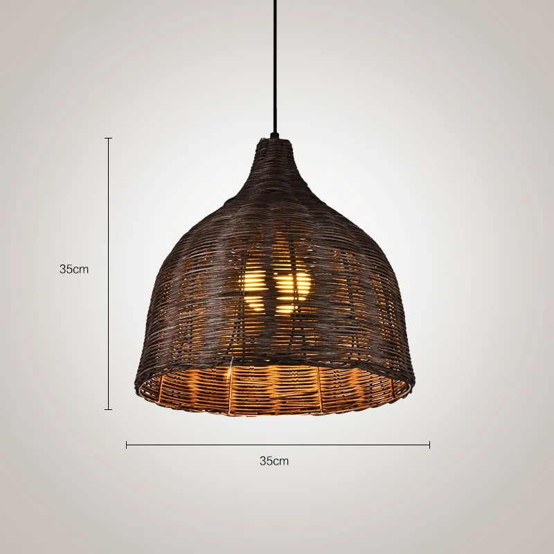 Rattan and bamboo pendant light for interior decor with Asian rustic style - vue 10 sur 16