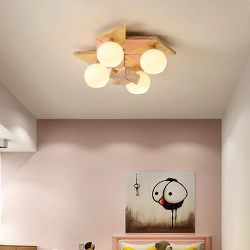 Modern Japanese Makaron wooden children's ceiling light - vue 3 sur 9