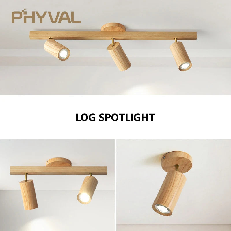 Nordic LED track spotlights wooden ceiling light for living room, wall, aisle, bar or clothing store - E27