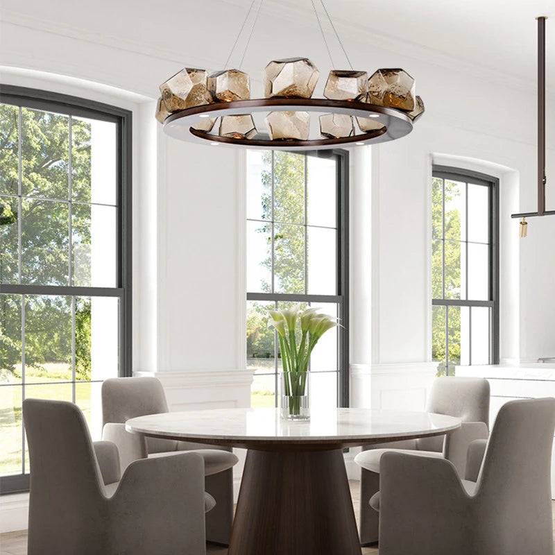 Modern stone and glass chandelier for stylish home interiors - vue 6 sur 6