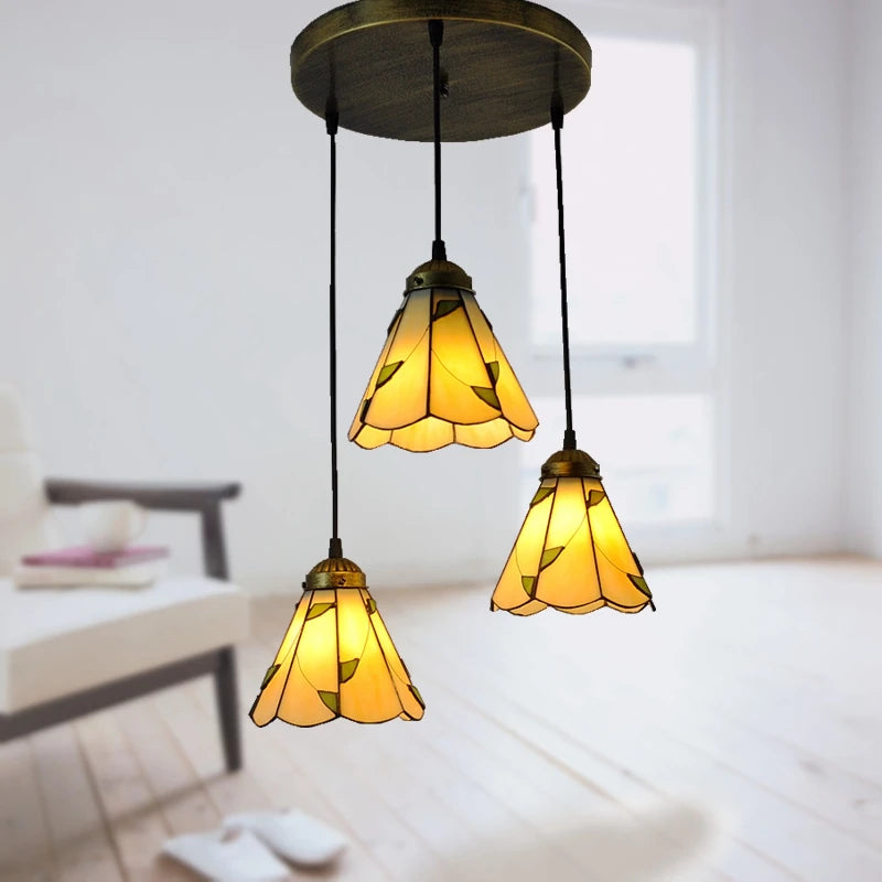 Modern tiffany table lamp with three-level decorative dome lighting - vue 10 sur 10