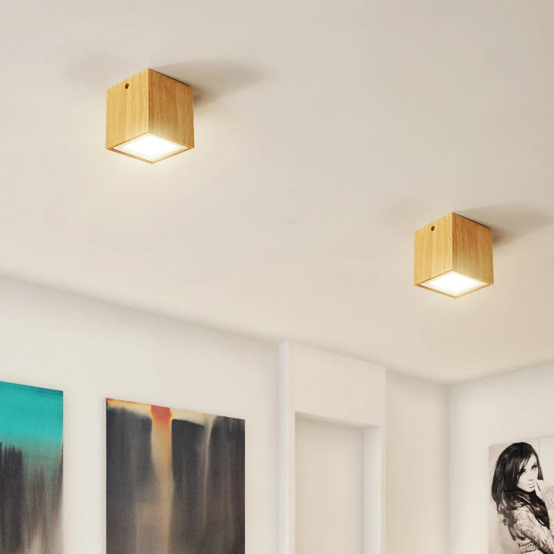 Modern LED ceiling light round square wood designer indoor