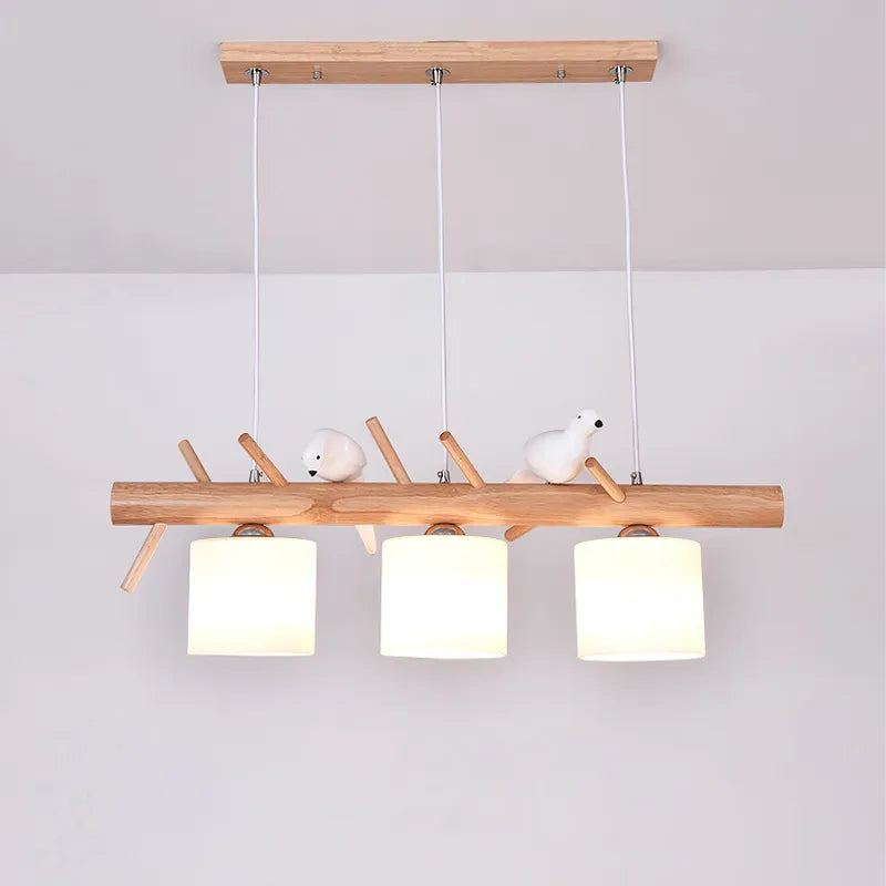 Nordic solid wood LED pendant light, dining room ceiling chandelier, bedroom, living room, kitchen indoor lighting - vue 3 sur 8