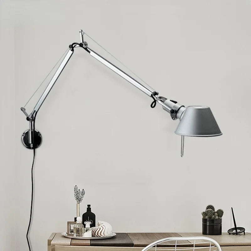 Modern LED wall light with foldable adjustable long arm for reading