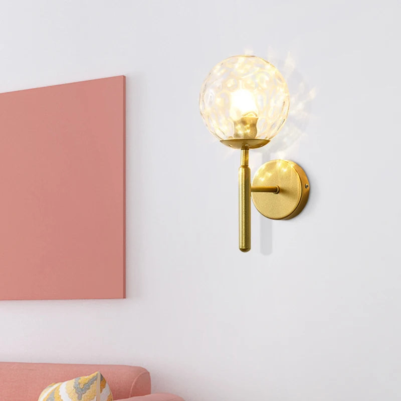 Nordic wall light with luxurious forged glass water pattern