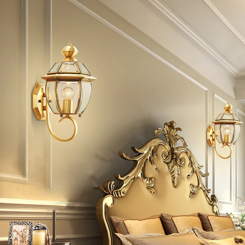 Modern outdoor glass and copper waterproof wall light - vue 3 sur 7