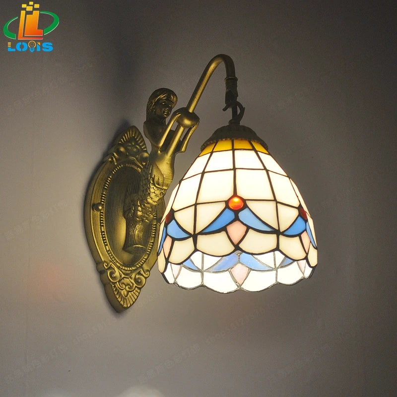 Tiffany style mermaid wall light with elegant design