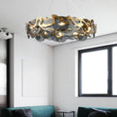 Round glass and iron chandelier for indoor lighting
