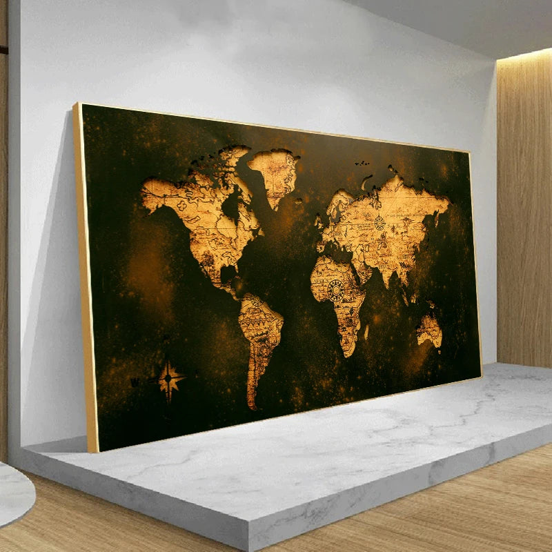 vintage world map canvas painting decorative wall art