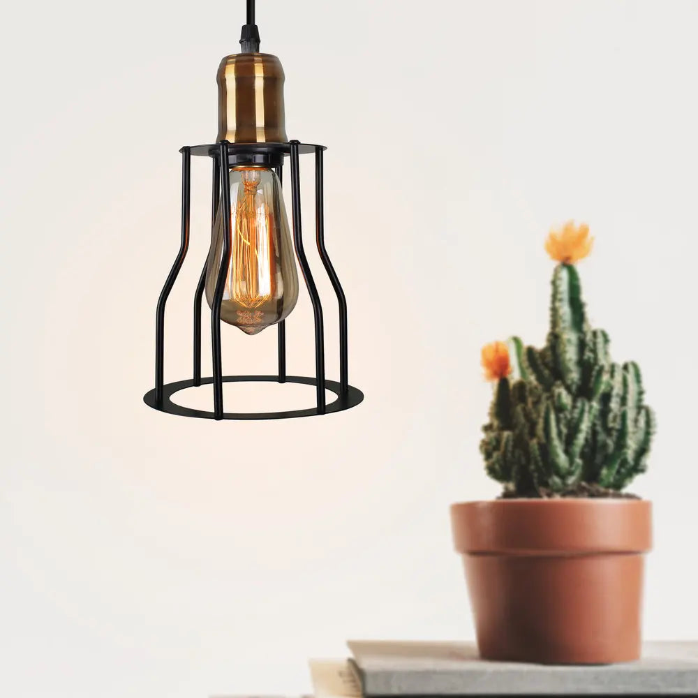 Loft cage wall light with vintage shade for home and living room