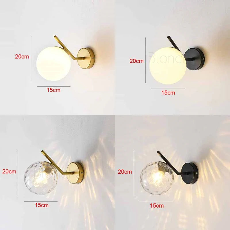 Creative metal wall light with modern glass globe